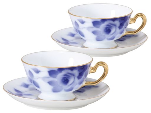 大倉陶園 ブルーローズ(8011) カップ & ソーサーペアセット コーヒー ティー 約195CC 日本製 6CR/8011
